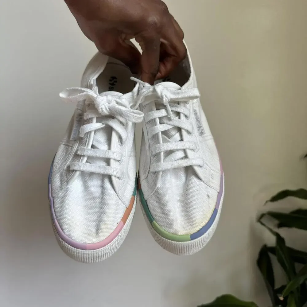 Superga Women's White and Multi chunky‎ sole sneakers